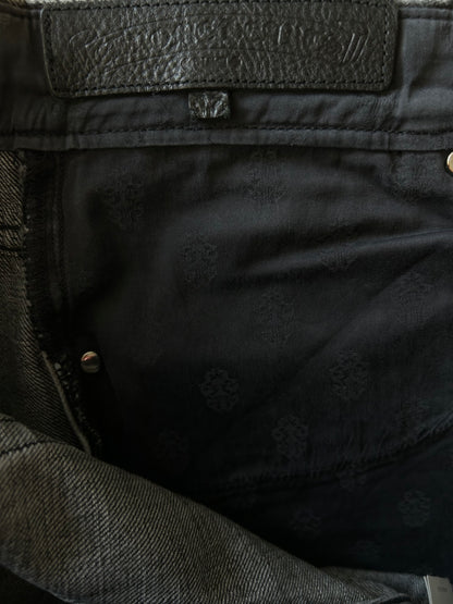 Chrome Hearts Grey, Black & White Cross Patch Fleur Jeans