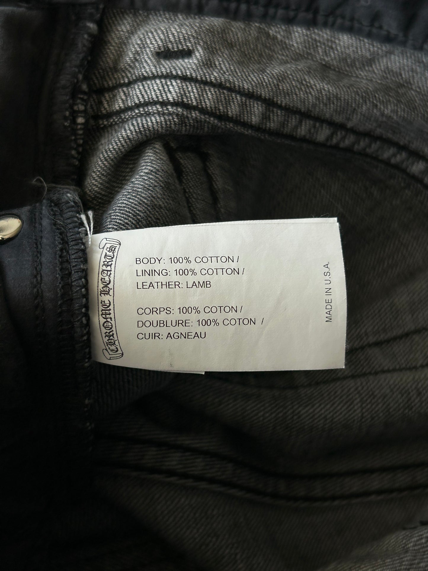 Chrome Hearts Grey, Black & White Cross Patch Fleur Jeans