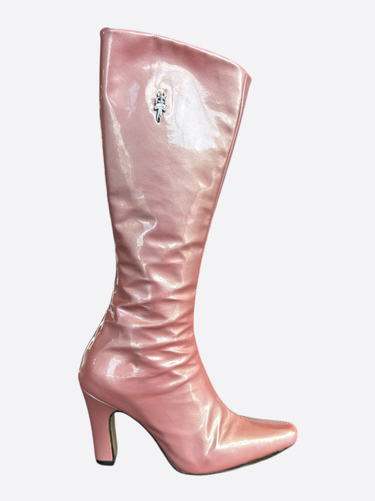 Chrome Hearts Jessie Jo Stark Pink Patent Leather Dagger Suger Jones High Boots