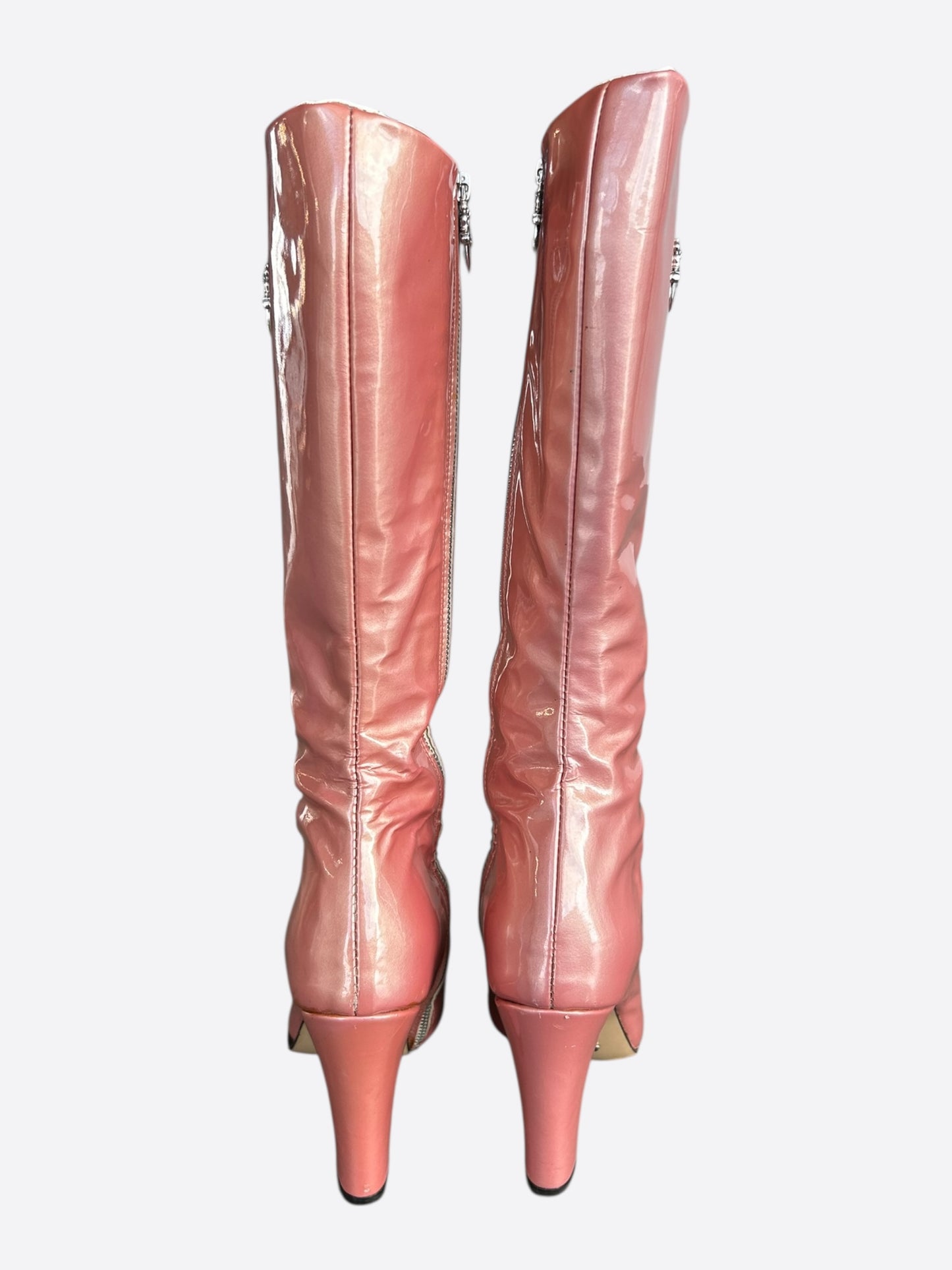 Chrome Hearts Jessie Jo Stark Pink Patent Leather Dagger Suger Jones High Boots