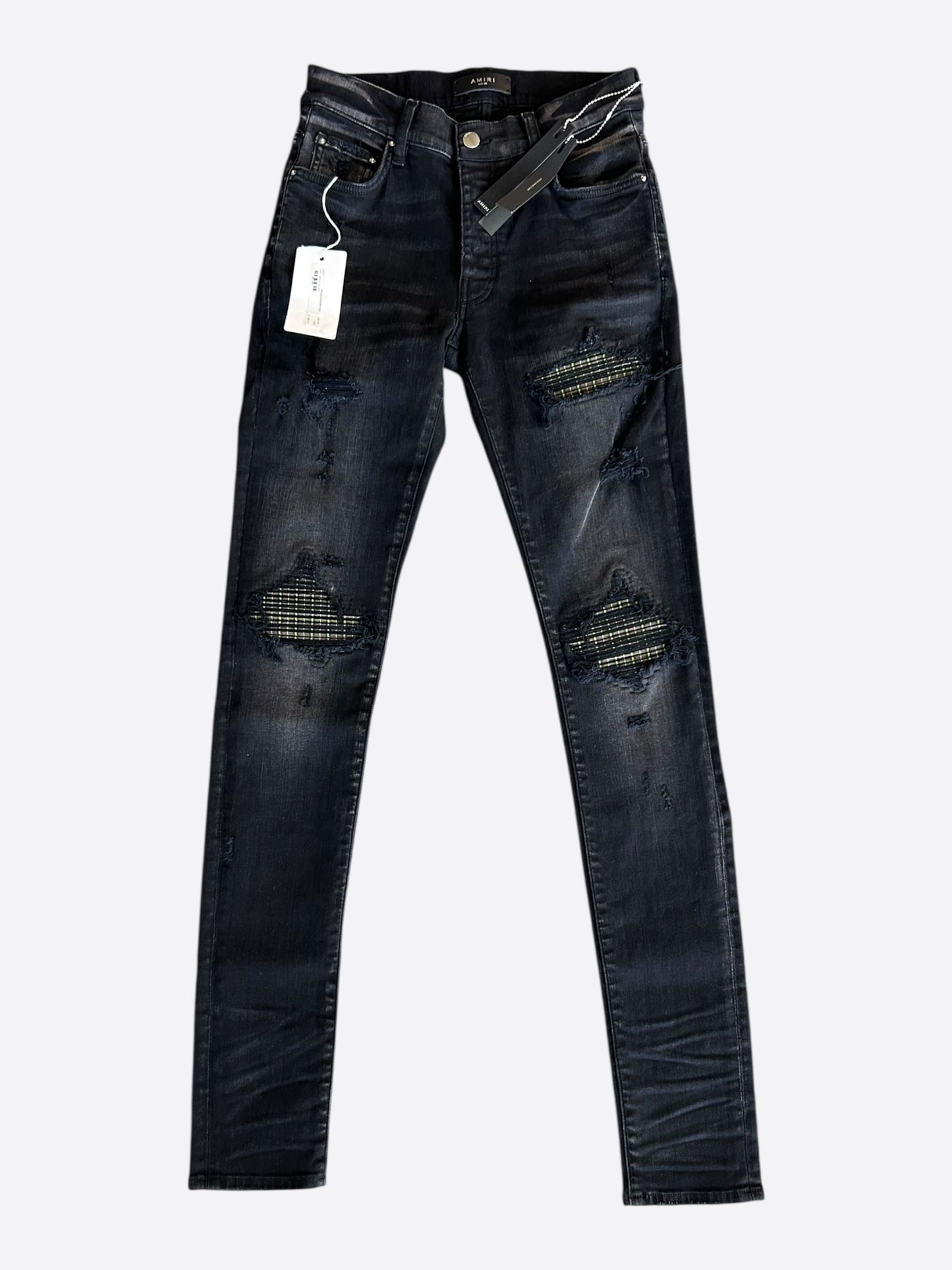 Amiri Faded Black & Green Plaid Patch MX1 Jeans