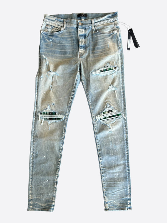 Amiri Clay Indigo Green & Black Plaid Patch MX1 Jeans