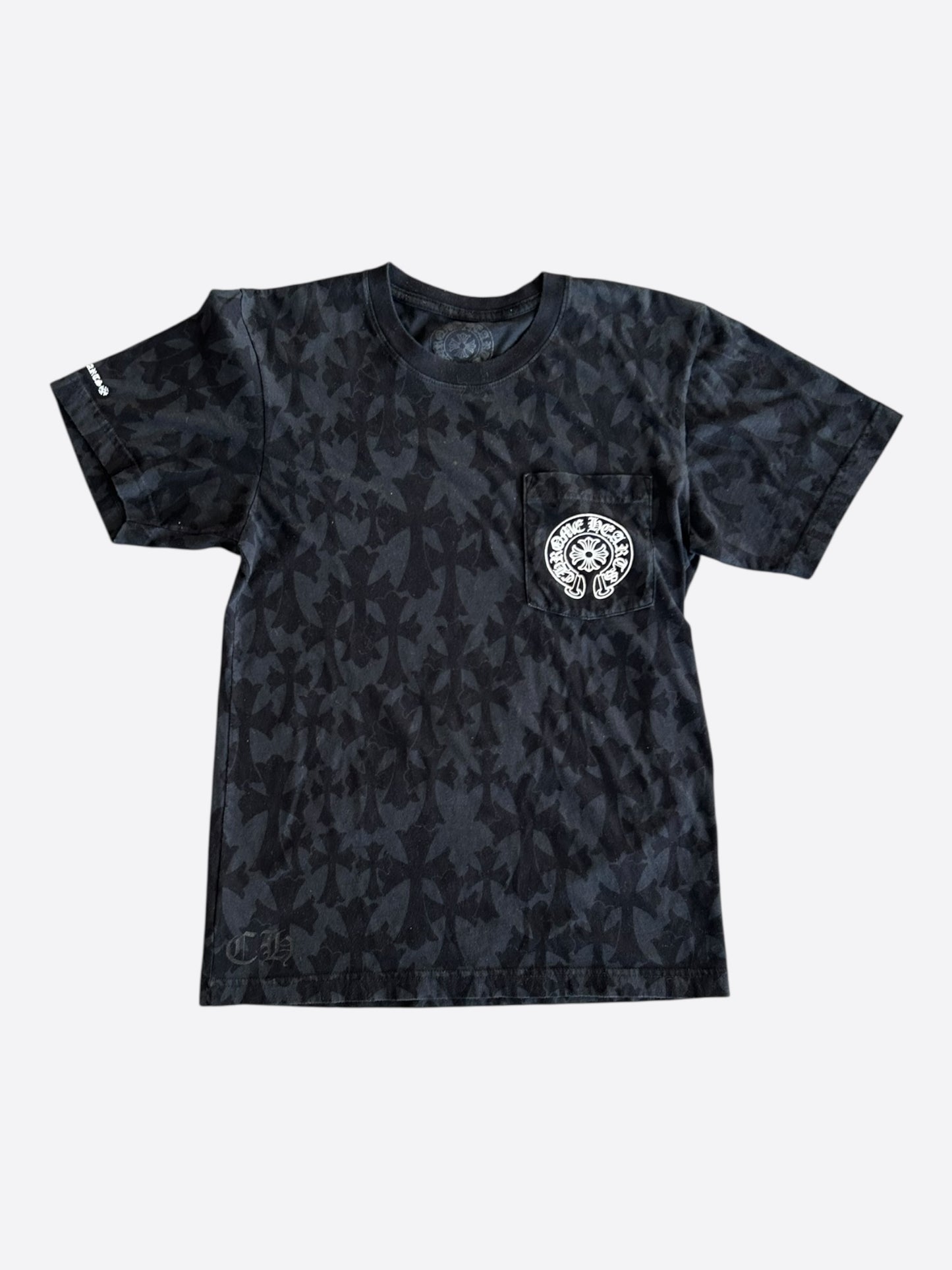 Chrome Hearts Black & White Cemetery Jacquard Horseshoe Logo T-Shirt