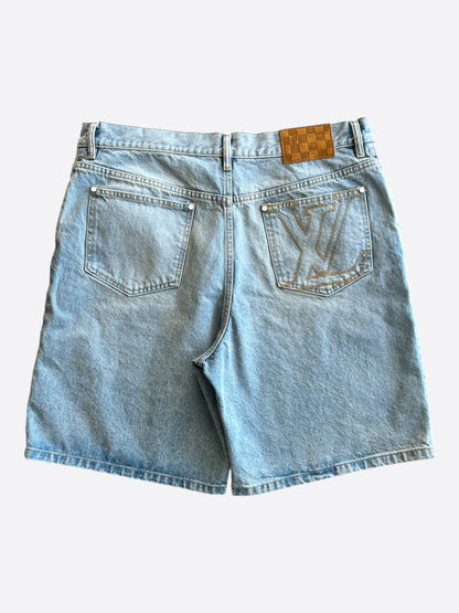 Louis Vuitton Blue Embroidered Logo Denim Shorts