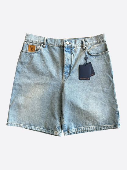 Louis Vuitton Blue Embroidered Logo Denim Shorts