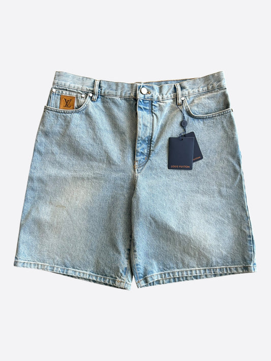 Louis Vuitton Blue Embroidered Logo Denim Shorts