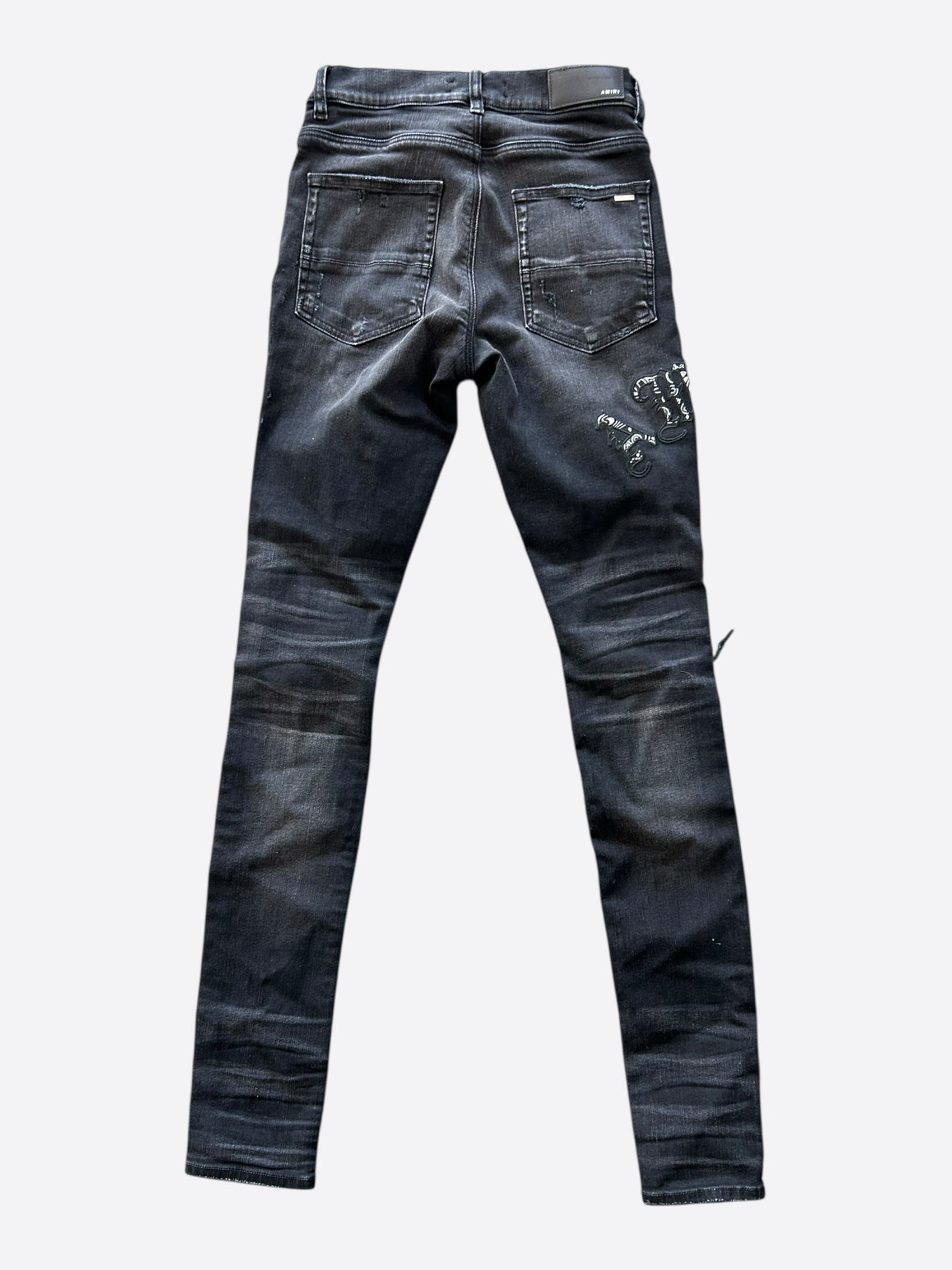 Amiri Aged Black & White Bandana Applique Logo MX1 Jeans
