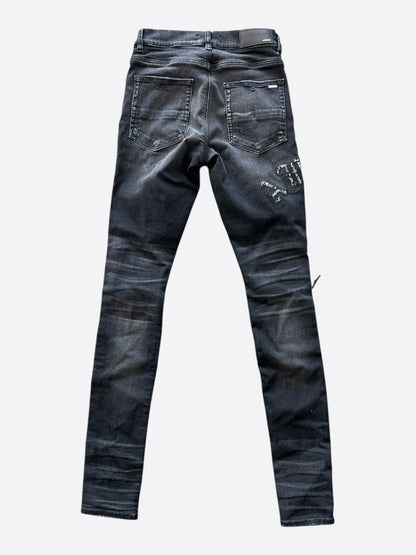 Amiri Aged Black & White Bandana Applique Logo MX1 Jeans