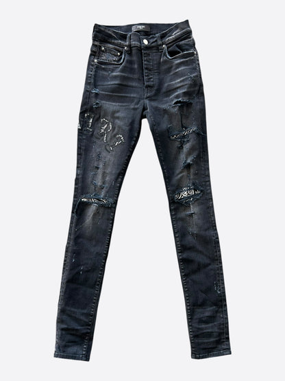 Amiri Aged Black & White Bandana Applique Logo MX1 Jeans