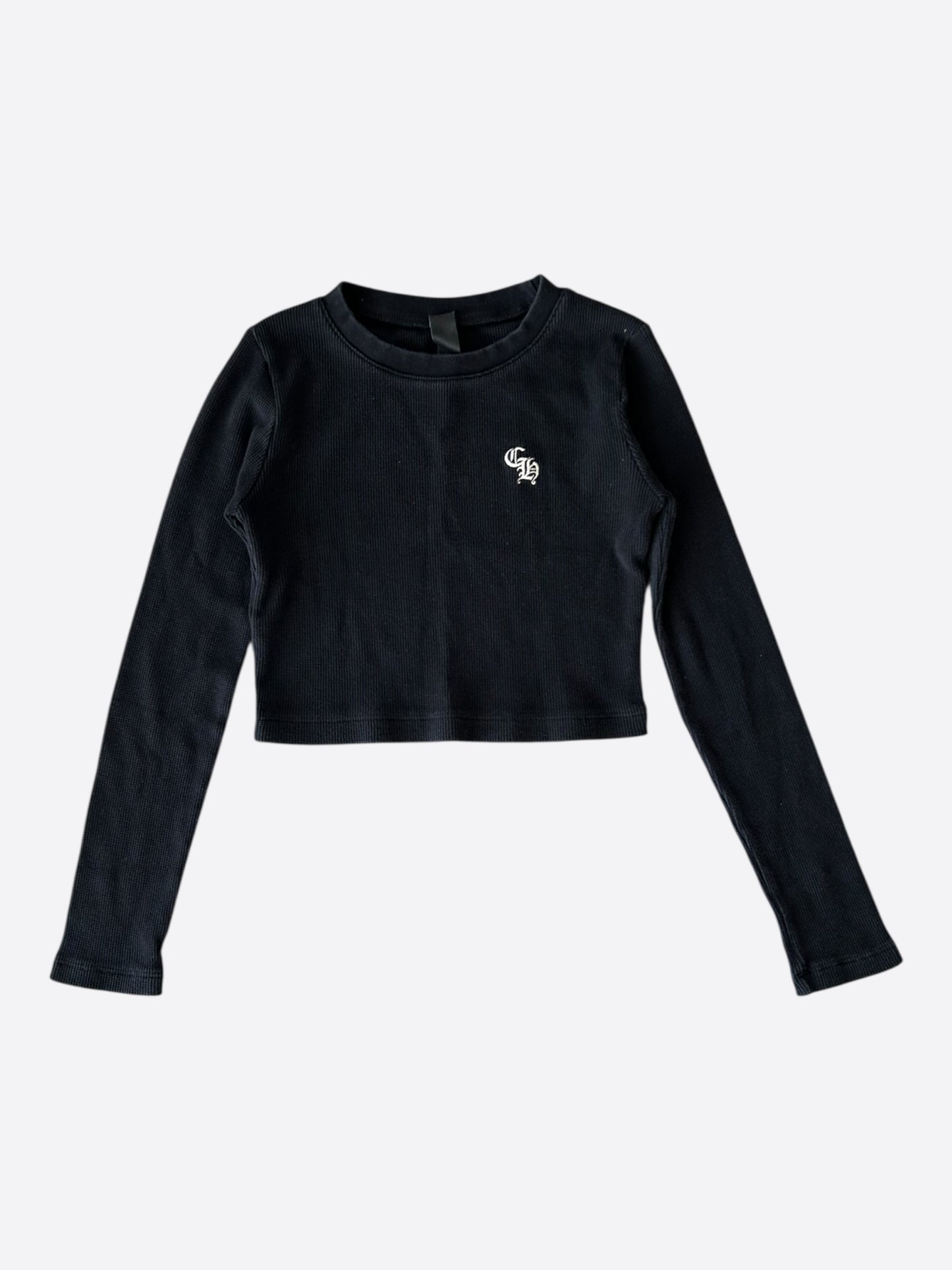 Chrome Hearts Black & White CH Embroidered Logo Thermal Cropped Longsleeve T-Shirt