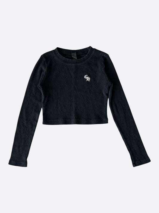 Chrome Hearts Black & White CH Embroidered Logo Thermal Cropped Longsleeve T-Shirt