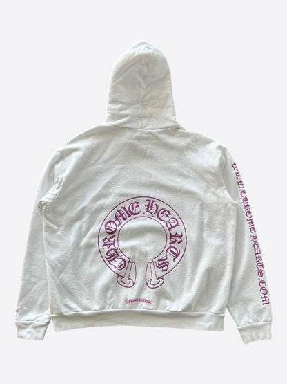Chrome Hearts White & Purple Glitter Horseshoe Logo Hoodie