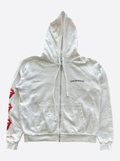 Chrome Hearts White & Red Rolling Stones Scroll Logo Zip Up Hoodie