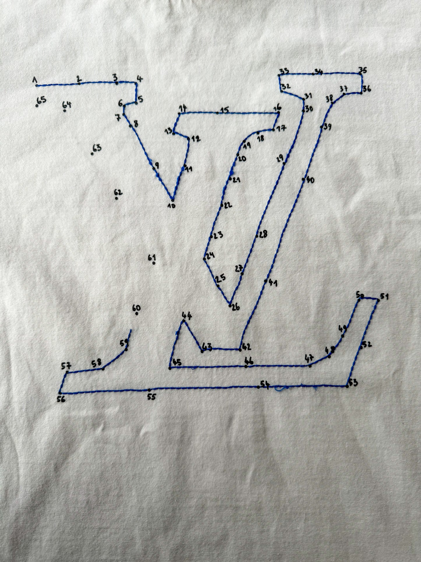 Louis Vuitton White & Blue LV Stitch Embroidered T-Shirt