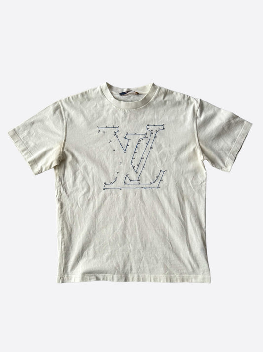 Louis Vuitton White & Blue LV Stitch Embroidered T-Shirt