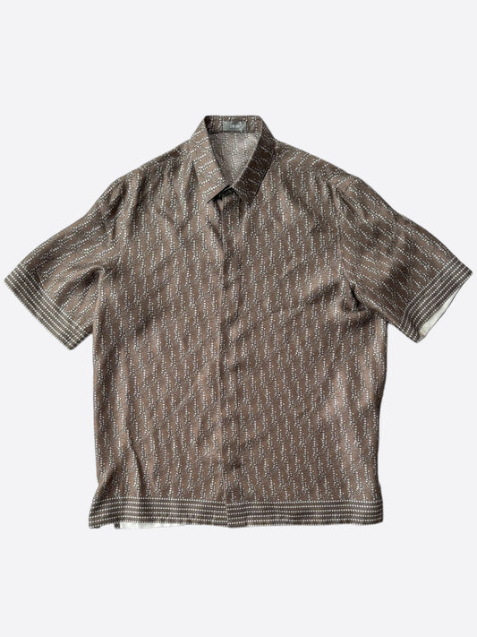 Dior Brown Diamond Oblique Silk Button Up Shirt