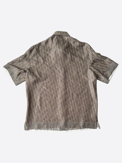 Dior Brown Diamond Oblique Silk Button Up Shirt