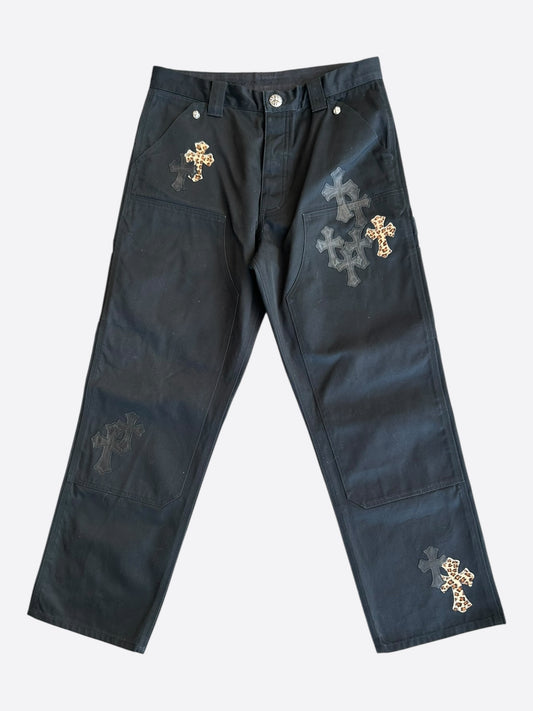 Chrome Hearts Black & Cheetah Cross Patch Carpenter Pants