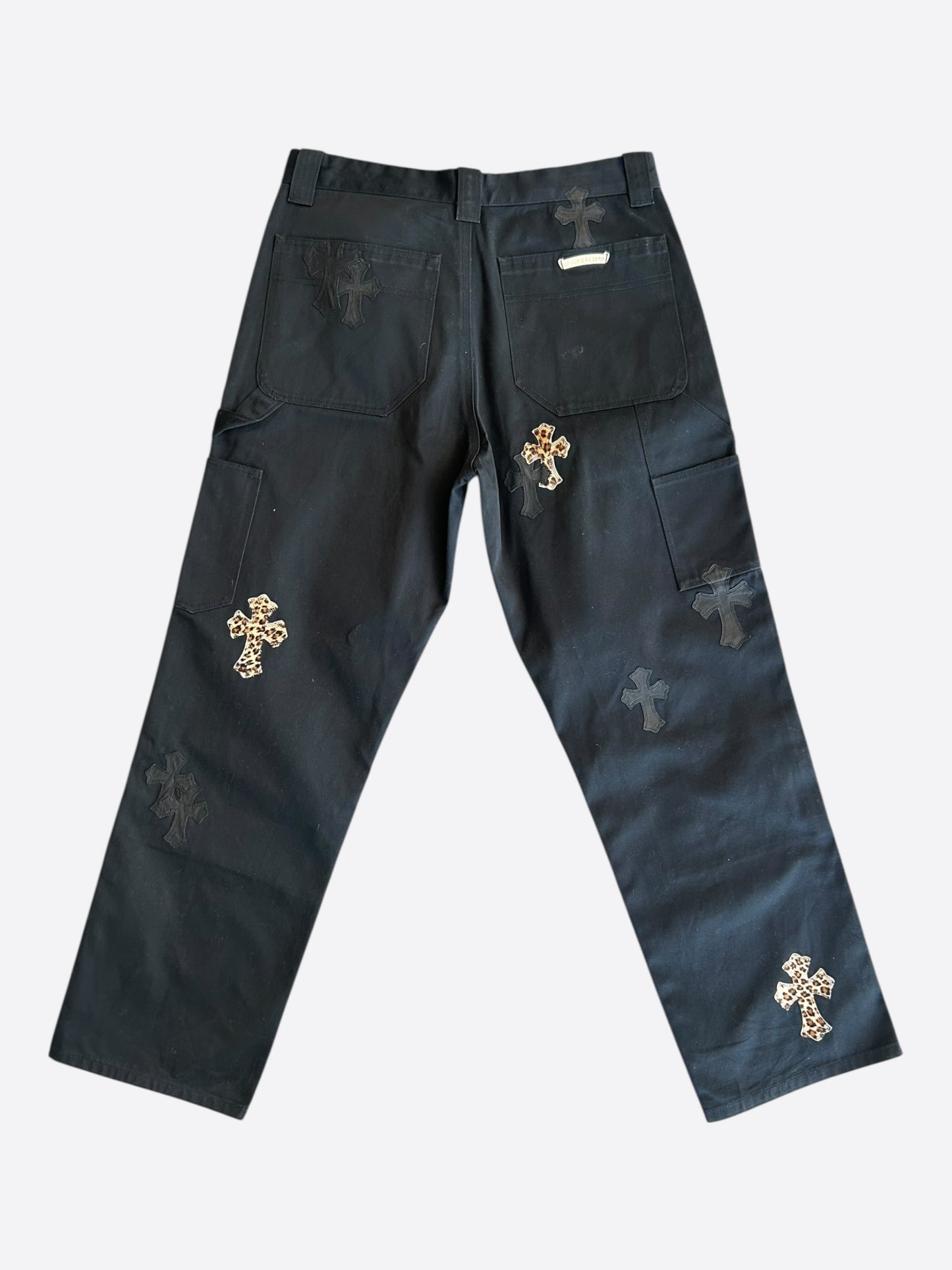Chrome Hearts Black & Cheetah Cross Patch Carpenter Pants