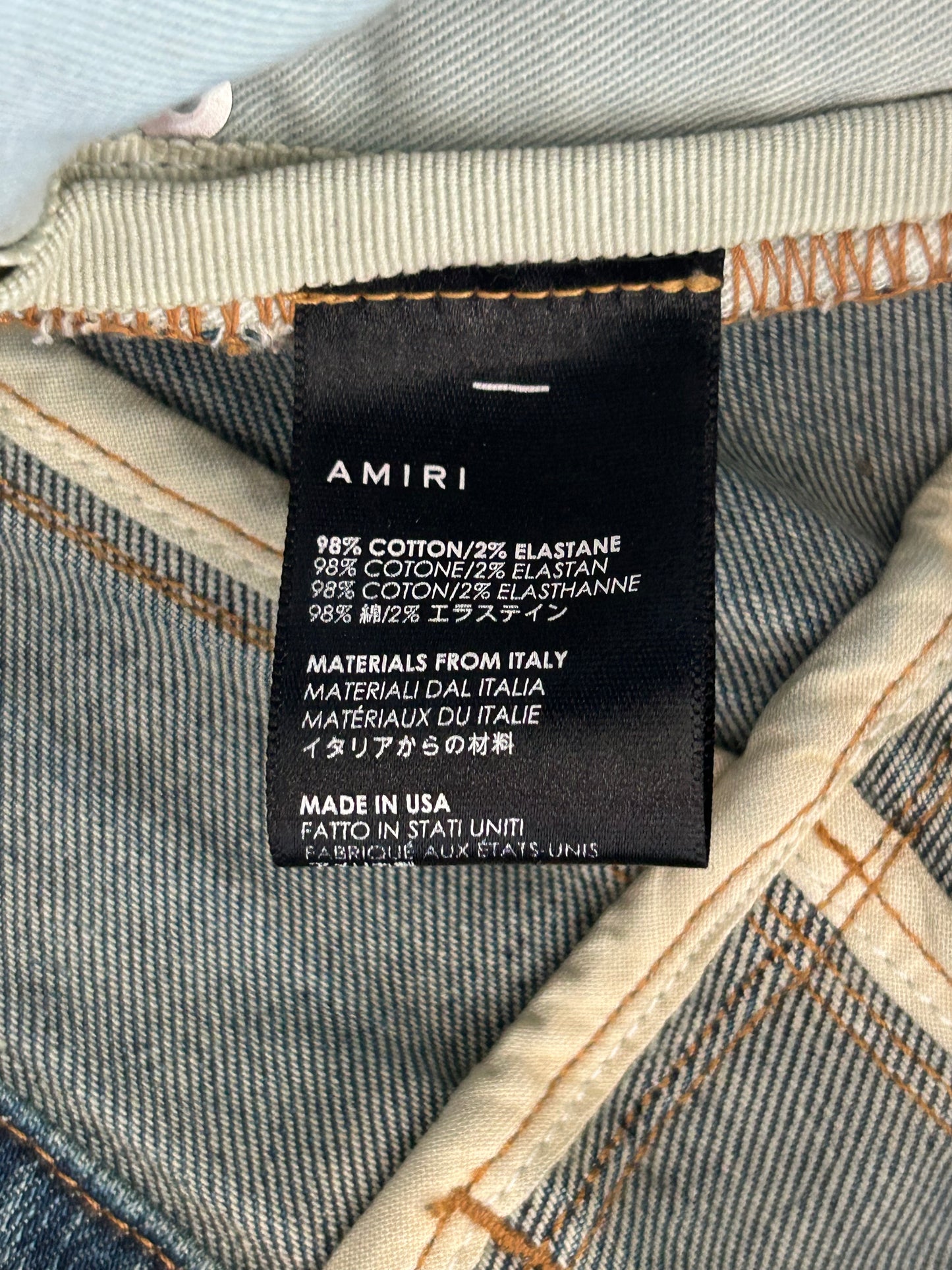 Amiri Blue Indigo & Crystal Bandana Patch MX1 Jeans