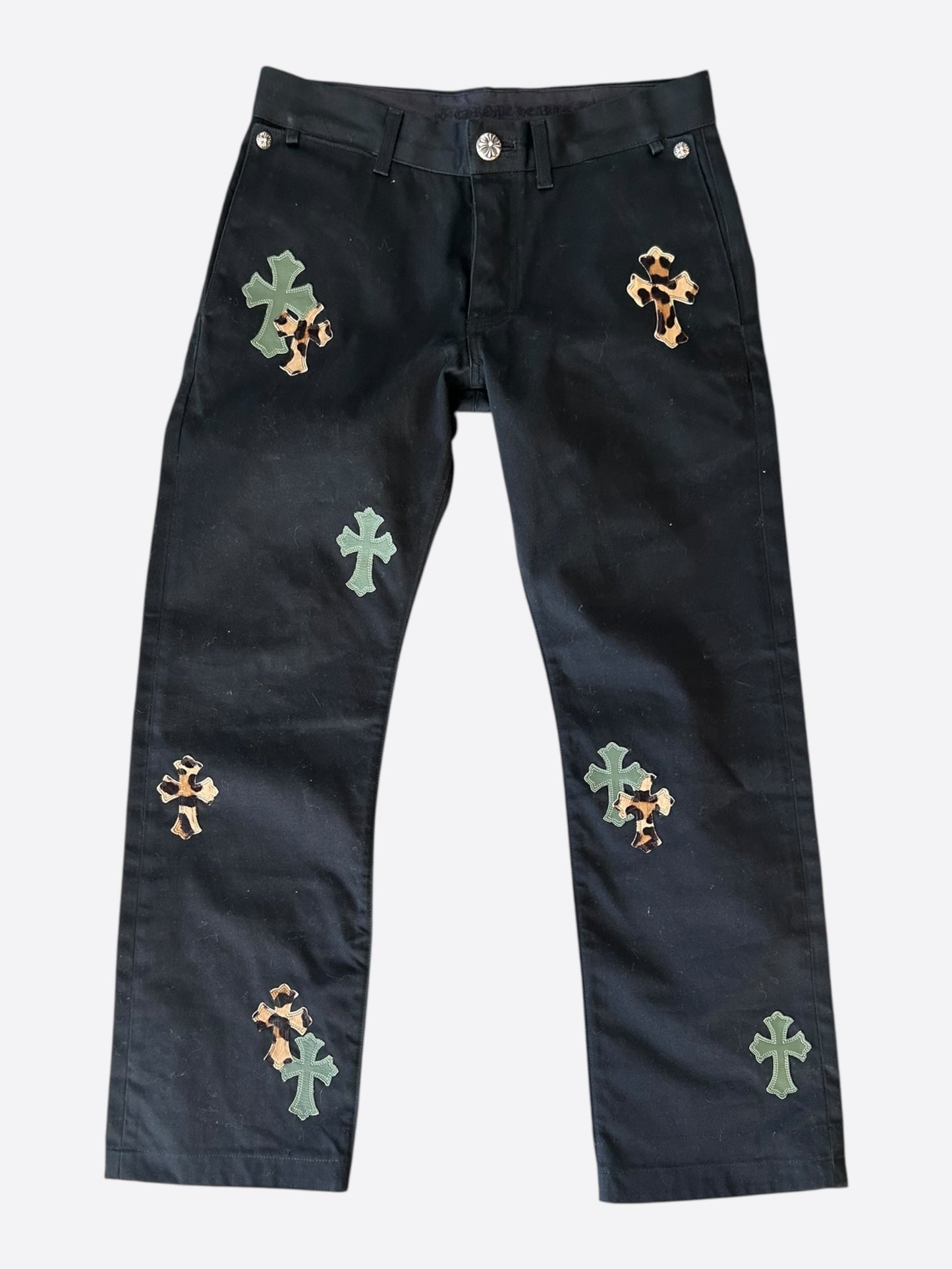 Chrome Hearts Black Cheetah & Green Cross Patch Chino Pants