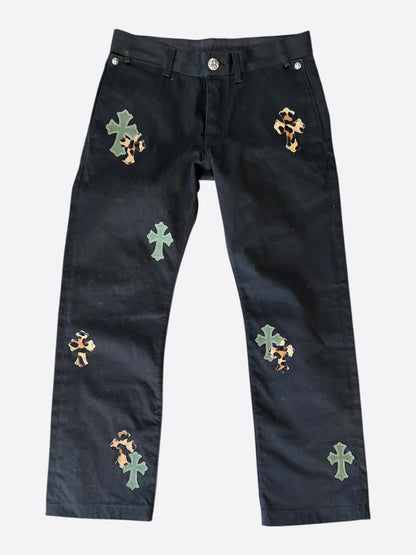 Chrome Hearts Black Cheetah & Green Cross Patch Chino Pants