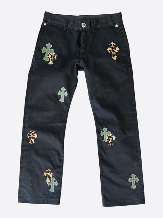Chrome Hearts Black Cheetah & Green Cross Patch Chino Pants
