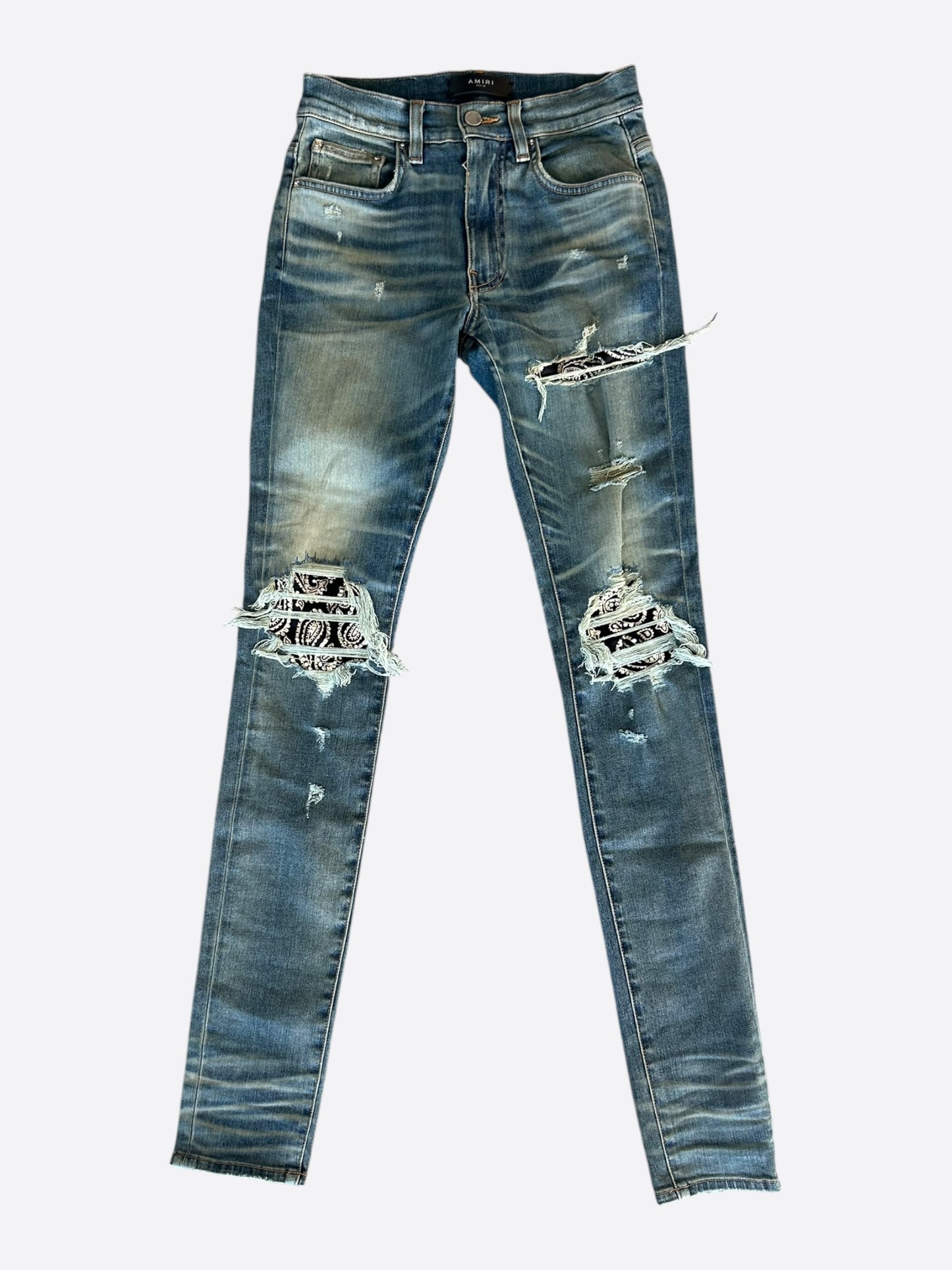 Amiri Blue Indigo & Crystal Bandana Patch MX1 Jeans