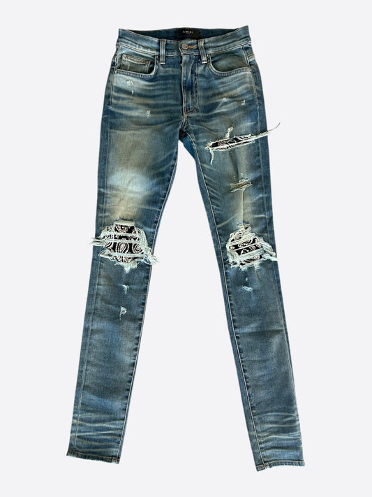 Amiri Blue Indigo & Crystal Bandana Patch MX1 Jeans