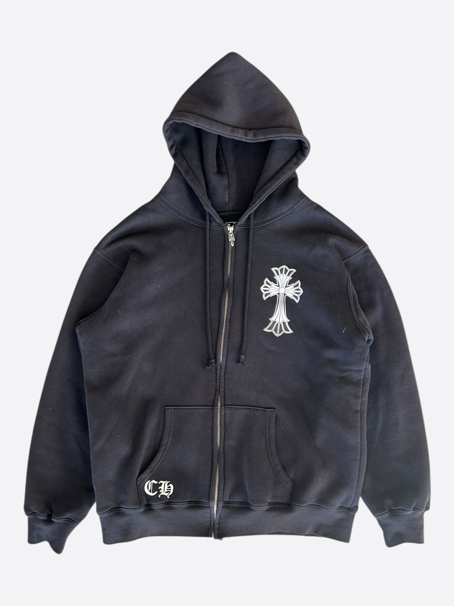 Chrome Hearts Black & White Double Cross Logo Thermal Zip Up Hoodie