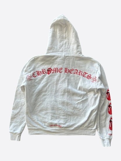 Chrome Hearts White & Red Rolling Stones Scroll Logo Zip Up Hoodie