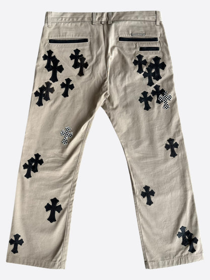 Chrome Hearts Tan Black & Checkered Cross Patch Chinos