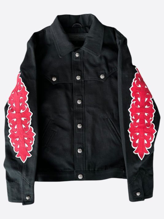 Chrome Hearts Black & Red Floral Patch Fleur Jacket