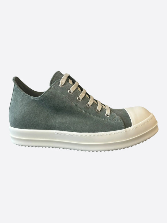Rick Owens Green & White Suede Low Top Sneakers