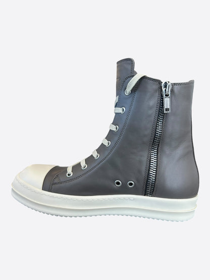 Rick Owens Grey & White Leather High Top Sneakers
