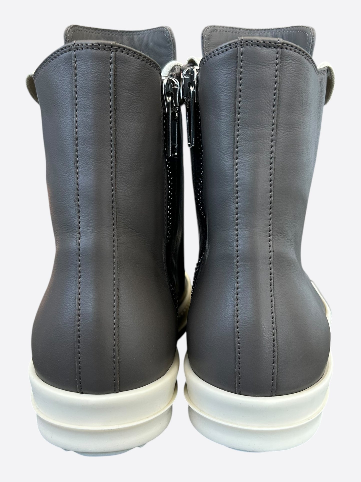 Rick Owens Grey & White Leather High Top Sneakers