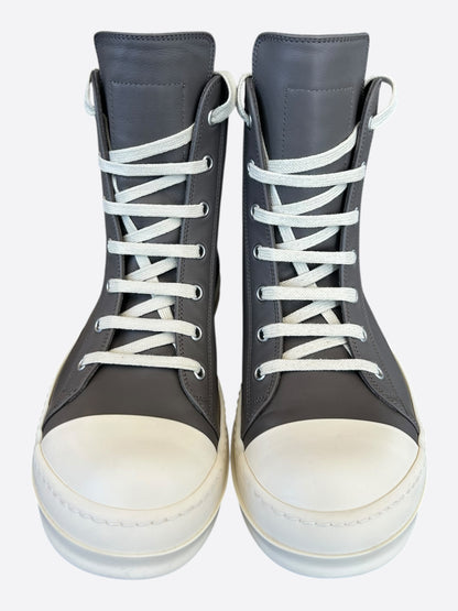 Rick Owens Grey & White Leather High Top Sneakers