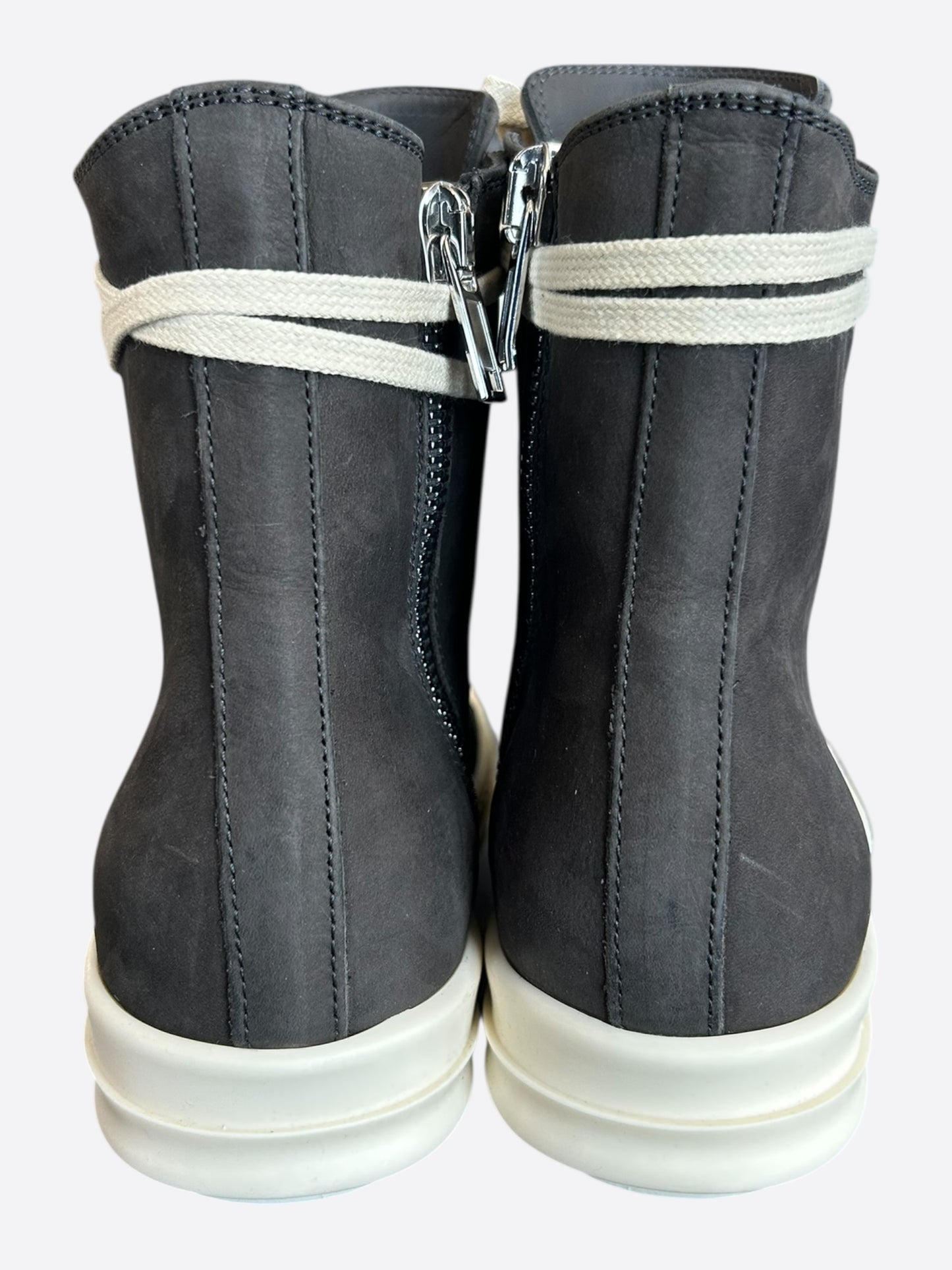 Rick Owens Grey & White Leather Women's High Top Sneakers