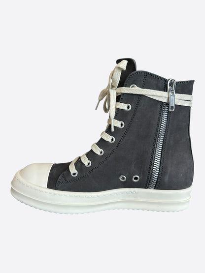 Rick Owens Grey & White Leather Women's High Top Sneakers