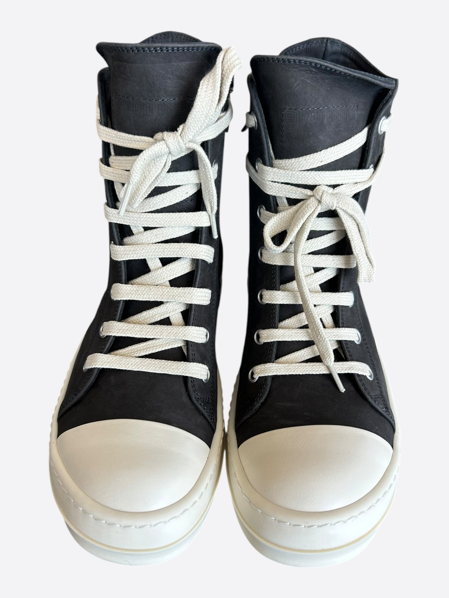 Rick Owens Grey & White Leather Women's High Top Sneakers