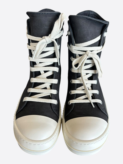 Rick Owens Grey & White Leather Women's High Top Sneakers