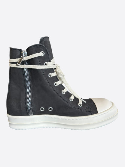 Rick Owens Grey & White Leather Women's High Top Sneakers