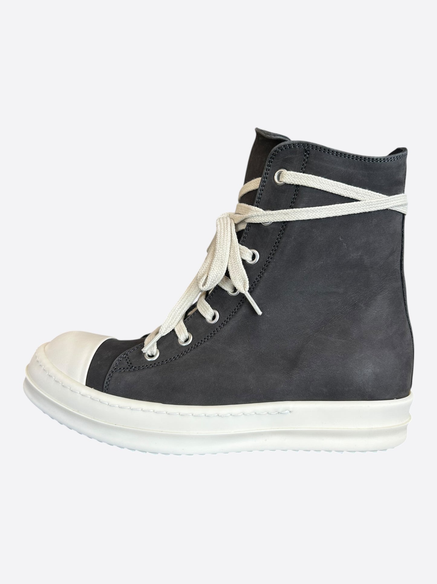 Rick Owens Grey & White Leather Women's High Top Sneakers