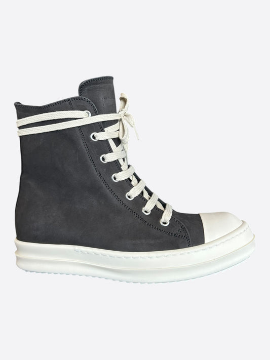 Rick Owens Grey & White Leather Women's High Top Sneakers