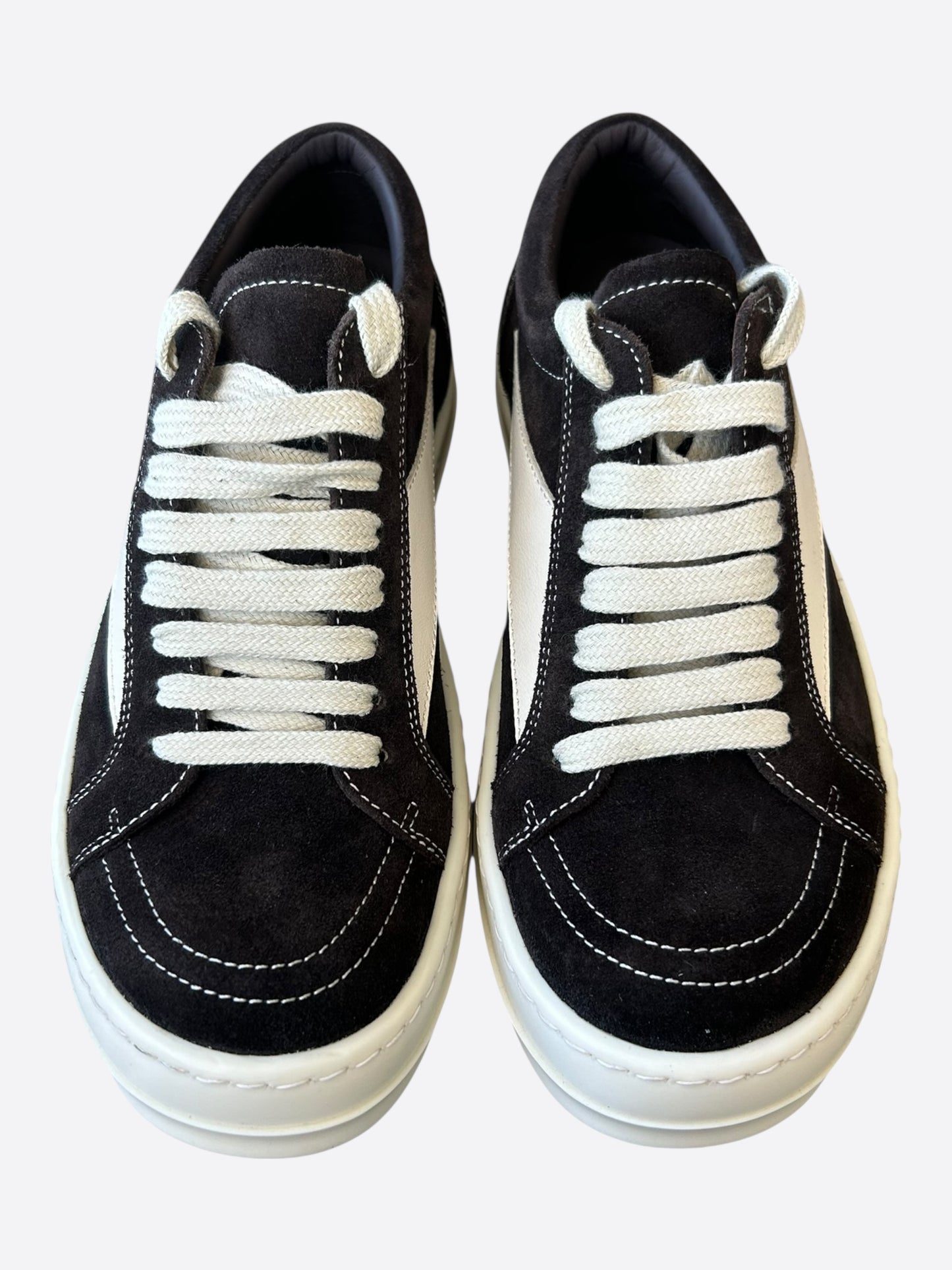 Rick Owens Dark Brown & White Suede Vintage Women's Low Top Sneakers