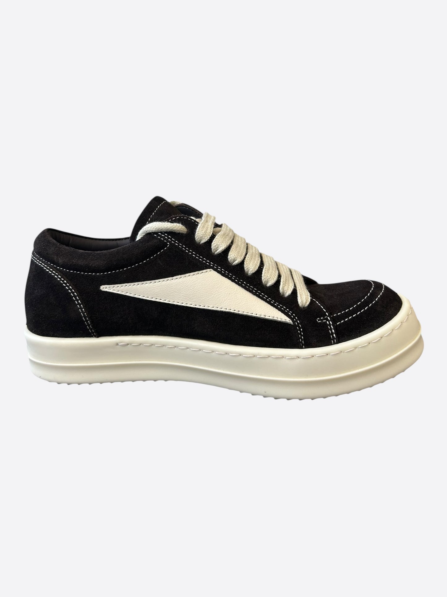 Rick Owens Dark Brown & White Suede Vintage Women's Low Top Sneakers