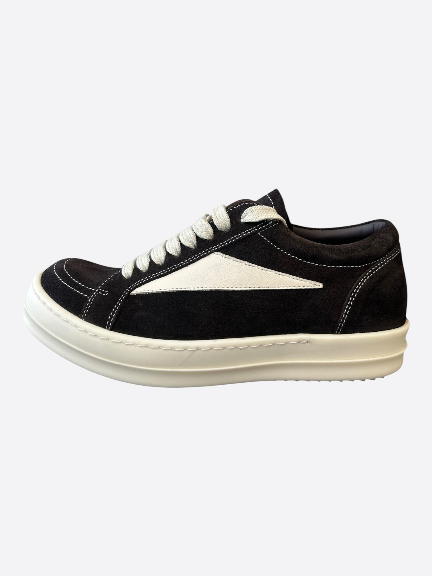 Rick Owens Dark Brown & White Suede Vintage Women's Low Top Sneakers