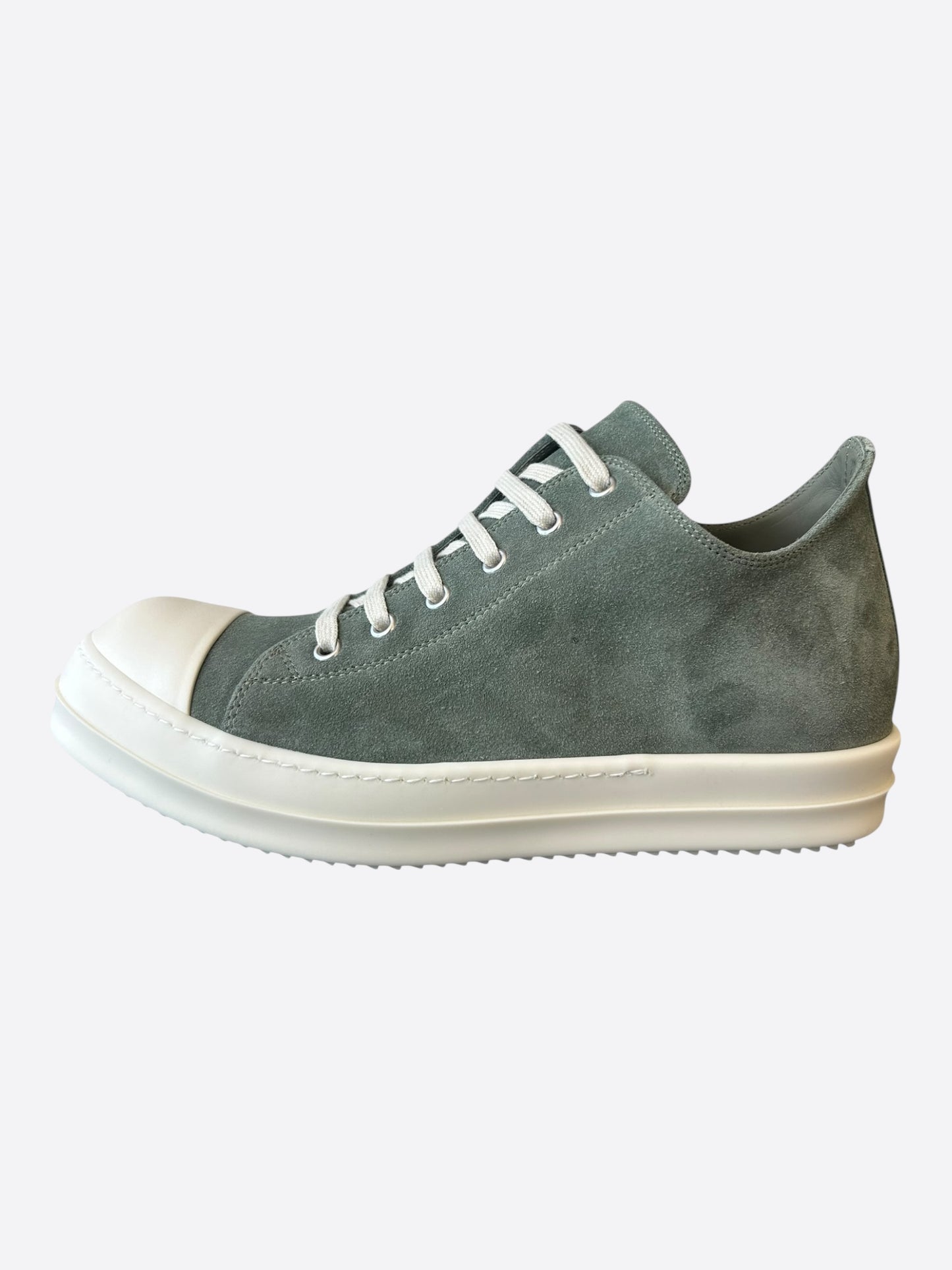 Rick Owens Green & White Suede Low Top Sneakers