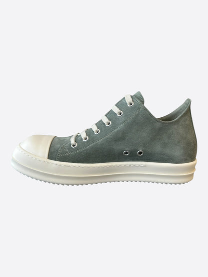 Rick Owens Green & White Suede Low Top Sneakers