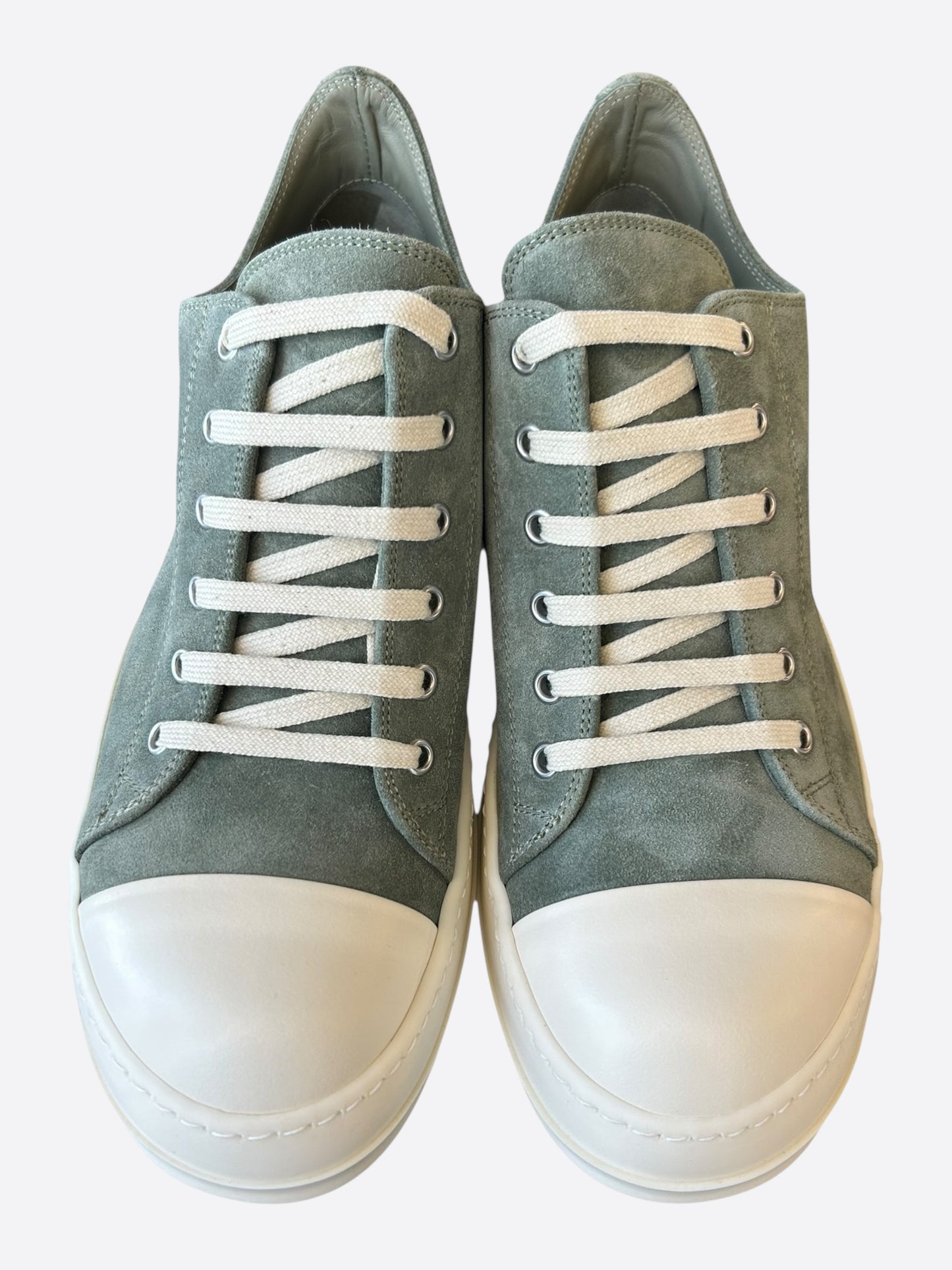 Rick Owens Green & White Suede Low Top Sneakers